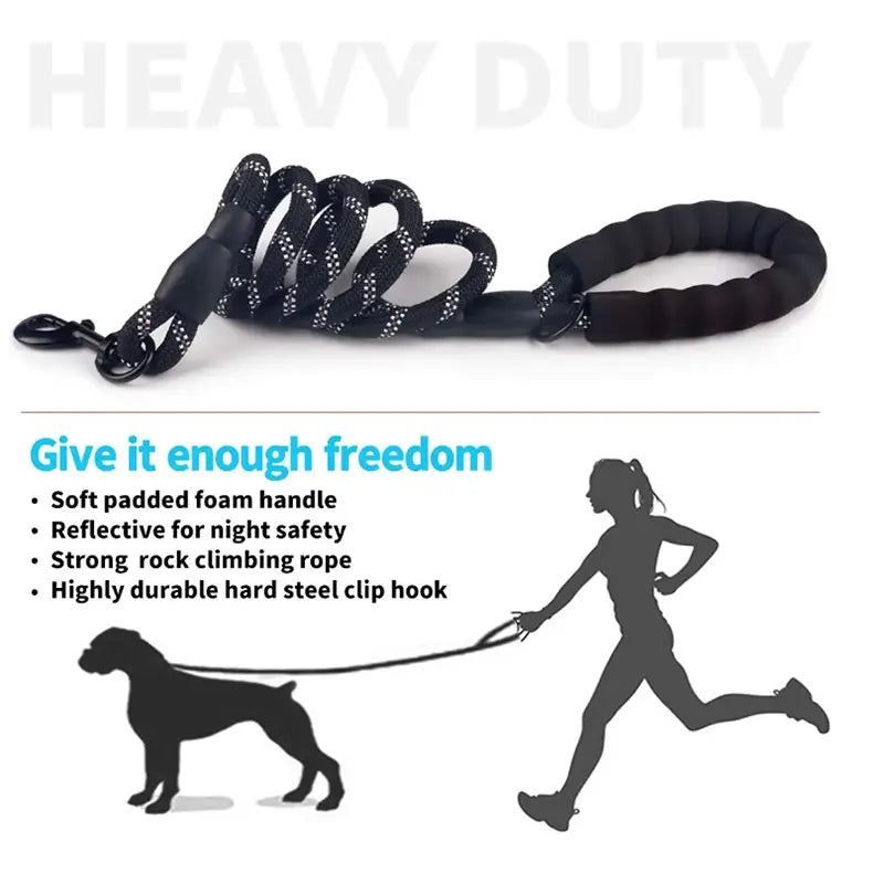 Reflective Dog Leash With Comfortable Padded Handle - Double Heavy Duty Traction Rope For Strong Dogs - Enhance Safety And Contr