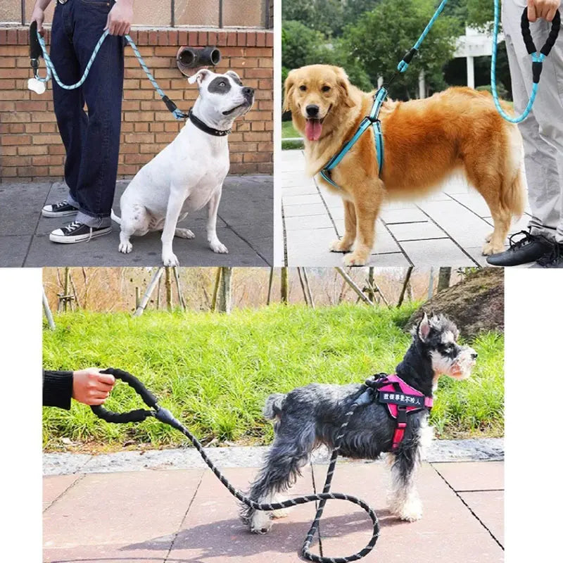 Reflective Dog Leash With Comfortable Padded Handle - Double Heavy Duty Traction Rope For Strong Dogs - Enhance Safety And Contr