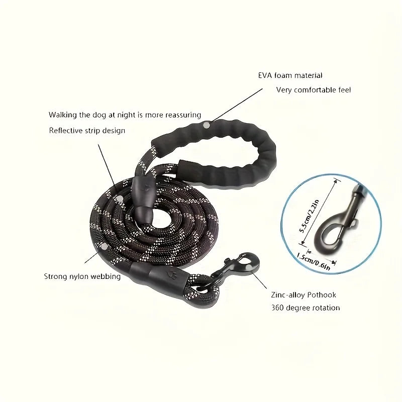 Reflective Dog Leash With Comfortable Padded Handle - Double Heavy Duty Traction Rope For Strong Dogs - Enhance Safety And Contr