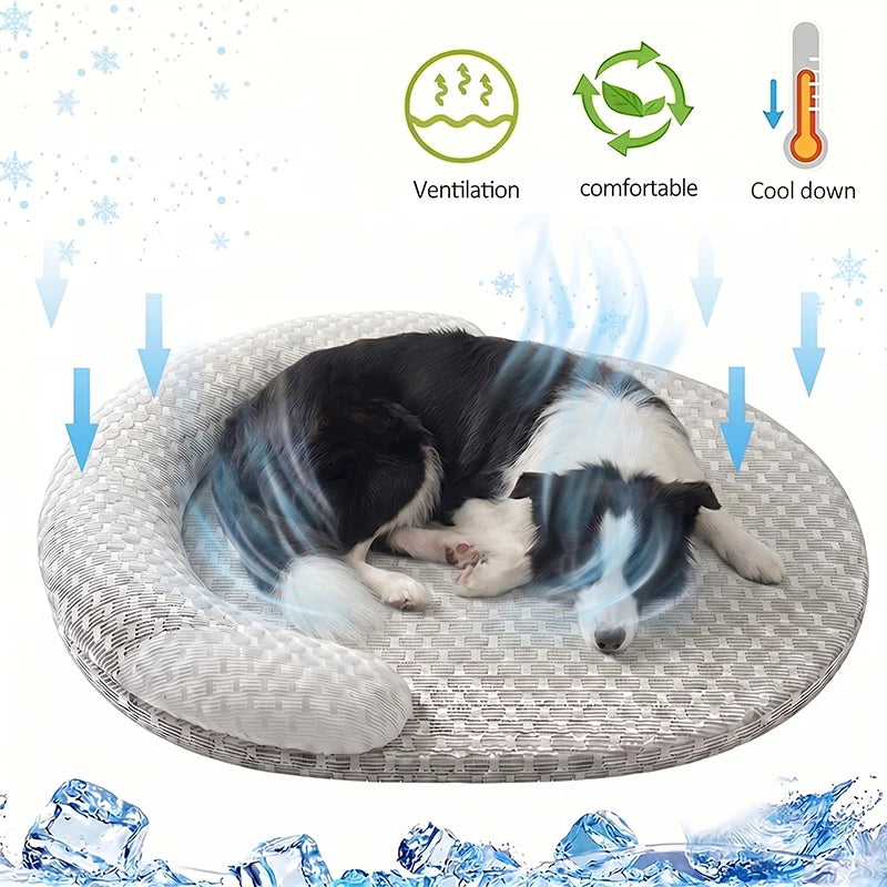 Cooling Ice Silk Pet Bed with Bolster Pillow
