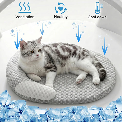 Cooling Ice Silk Pet Bed with Bolster Pillow