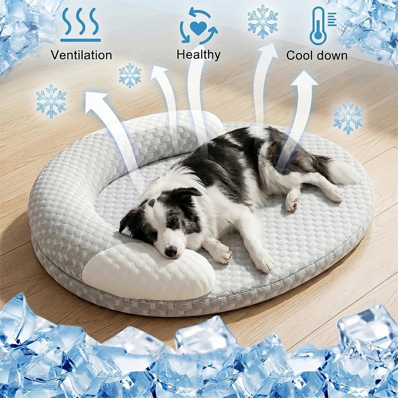 Cooling Ice Silk Pet Bed with Bolster Pillow